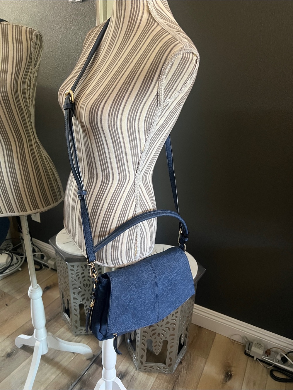 Urban Expressions Navy Blue Crossbody Bag with Gold Hardware